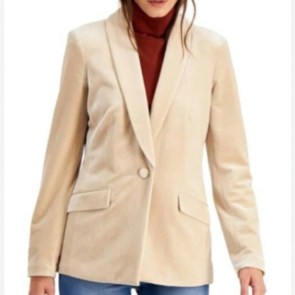 INC Velvet Blazer Women’s Plus Size XXL 2X Champagne Single Button Jacket Velour - Picture 1 of 8